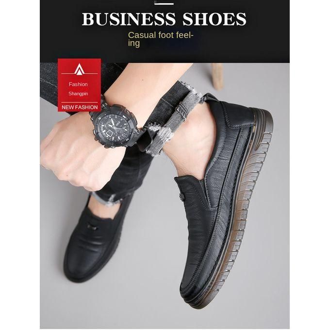 Luxury Leather Shoes Retro Men's Shoes With Convenient Foot Shoes(Black)