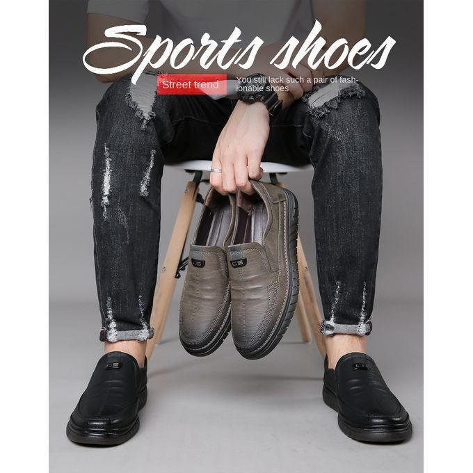 Luxury Leather Shoes Retro Men's Shoes With Convenient Foot Shoes(Black)
