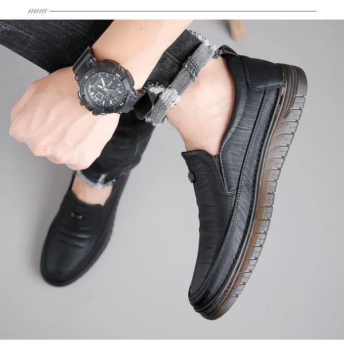 Luxury Leather Shoes Retro Men's Shoes With Convenient Foot Shoes(Black)