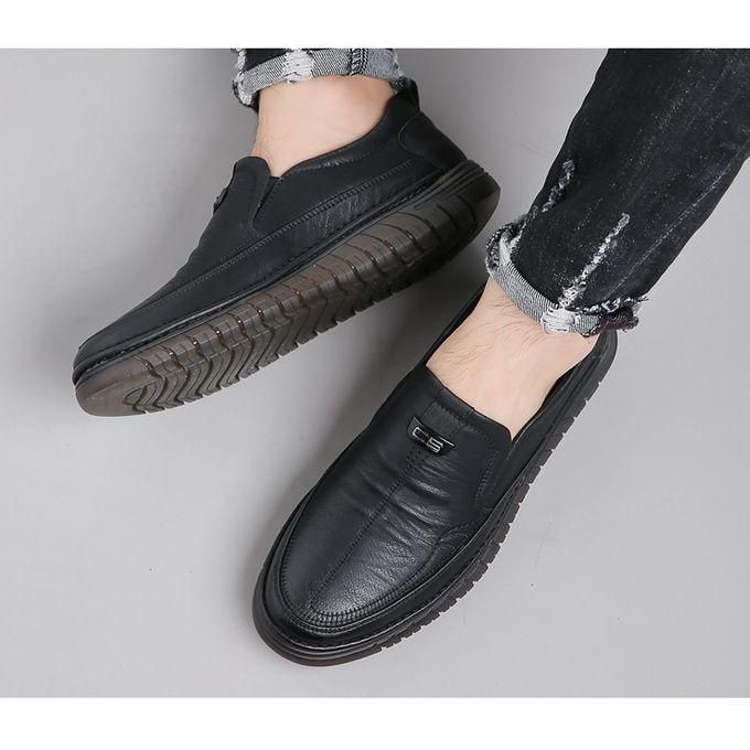 Luxury Leather Shoes Retro Men's Shoes With Convenient Foot Shoes(Black)