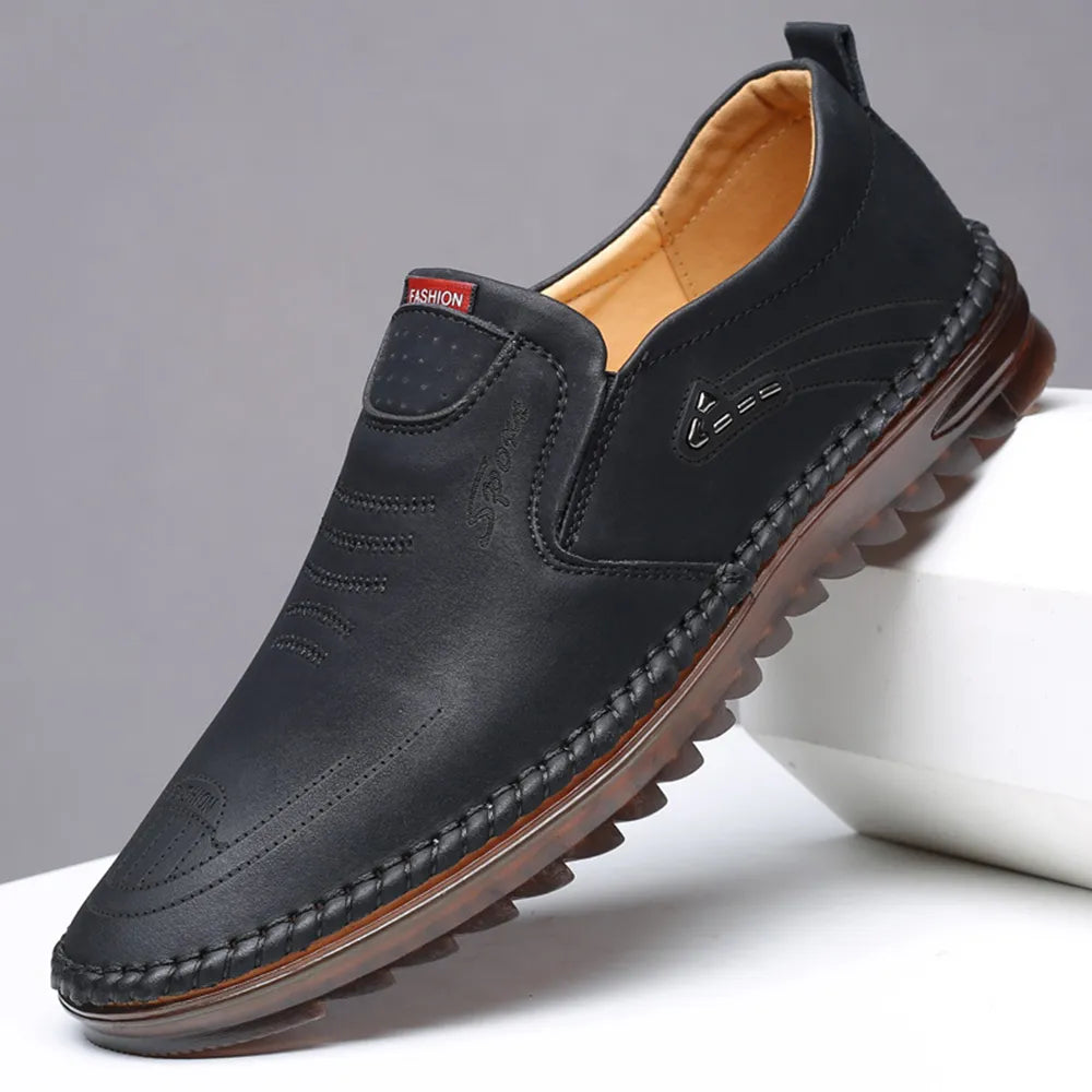 Black Men's soft sole stitched breathable casual Loafer shoes(black)