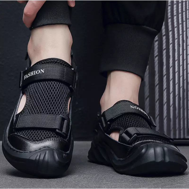 Men's Buckled Knitted Orthopaedic Sandals(Black)