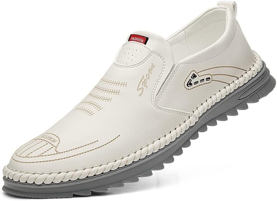 Men's soft sole Stitched Breathable casual Loafer shoes(White )