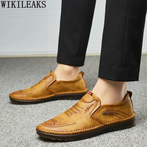 Men's soft sole stitched breathable casual Loafer shoes(Tan Brown)