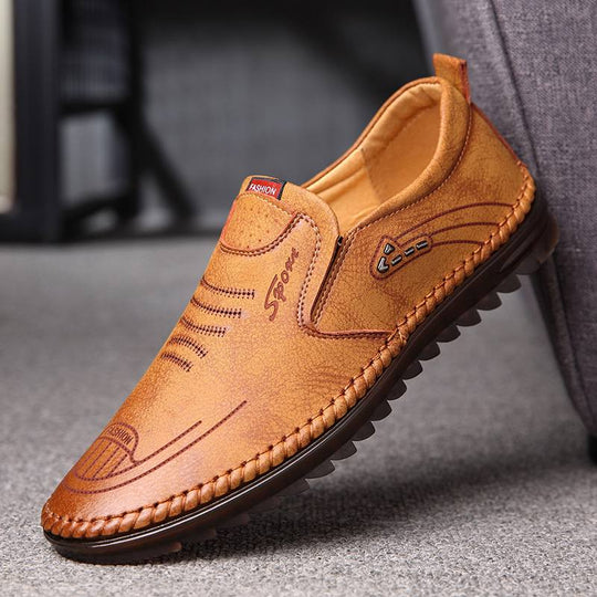 Men's soft sole stitched breathable casual Loafer shoes(Tan Brown)