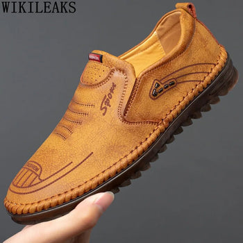 Men's soft sole stitched breathable casual Loafer shoes(Tan Brown)